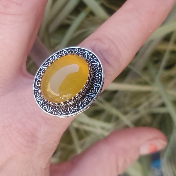 New Amazing Baltic Amber Egg Yolk 925 Silver Statement Ring. - Picture 4 of 16